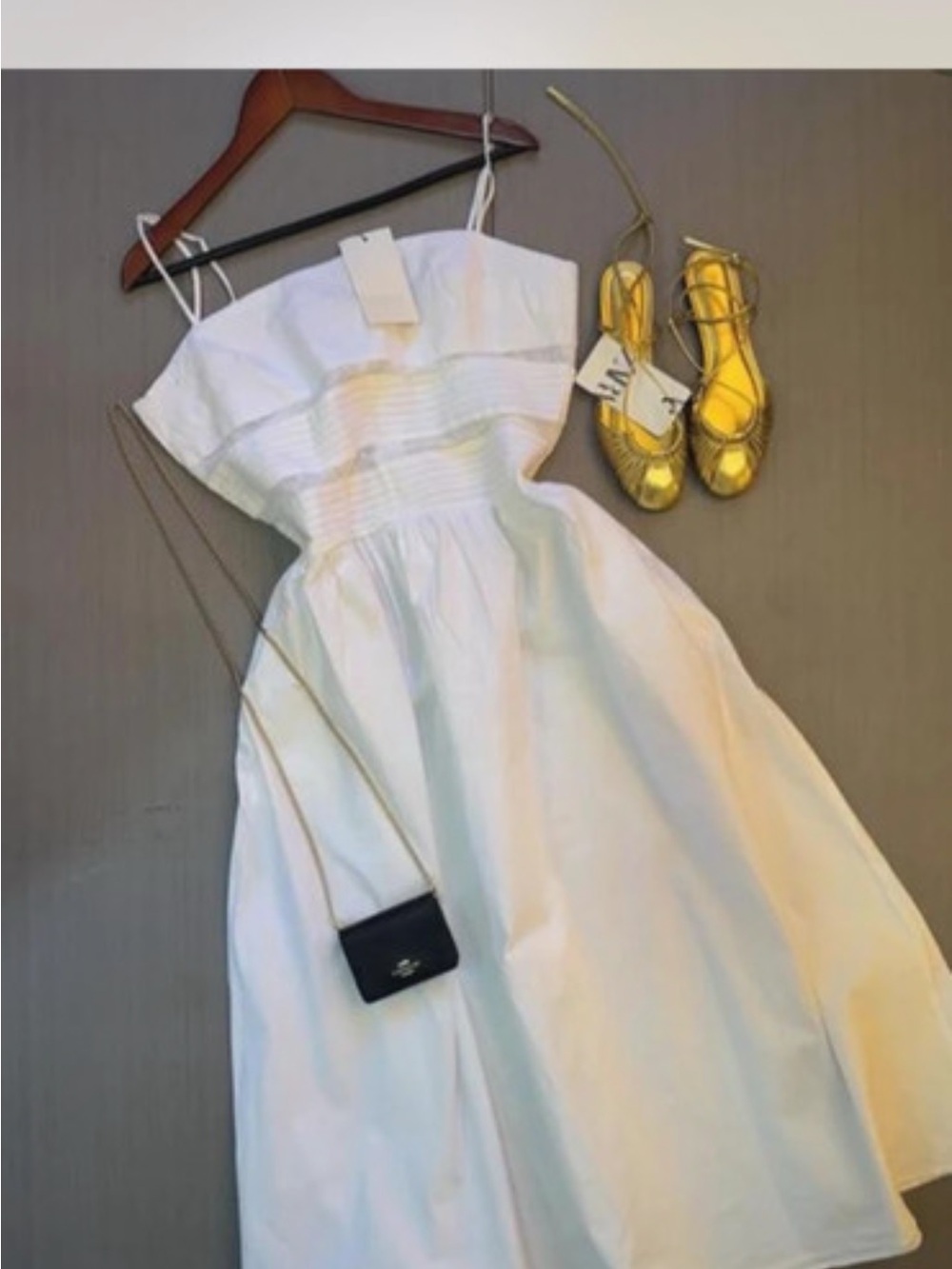 Zara White Spaghetti-Strap Midi Dress